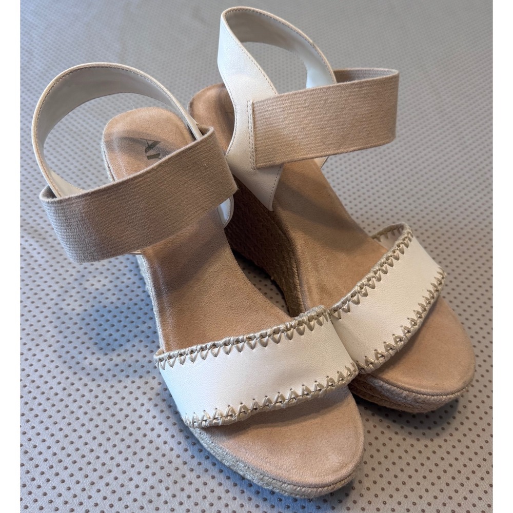Arula Elyze Cream Espadrille Wedge Womens Sandals Whipstitch Wide Width 10W‎